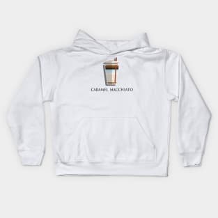 Iced Cold Caramel Macchiato coffee front view flat design style Kids Hoodie